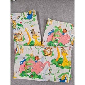 Vintage 70s Sesame Street Safari 2 Curtain Panels & Valance Set JCPenney 36"x40"